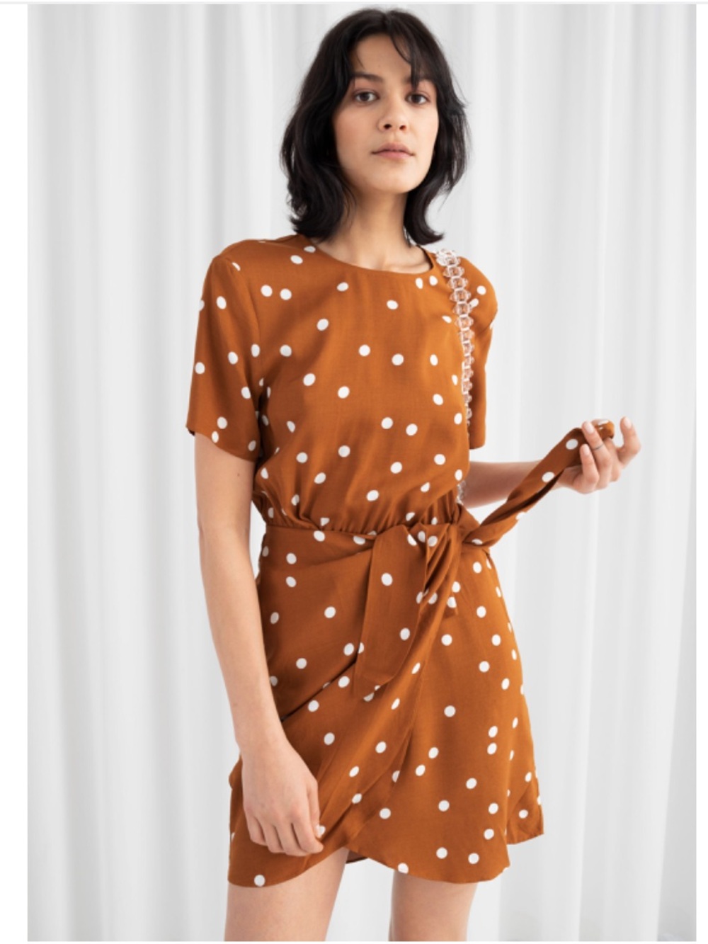 📌 NWT Paris Atelier & Other Stories Tan Polka dot Wrap Dress